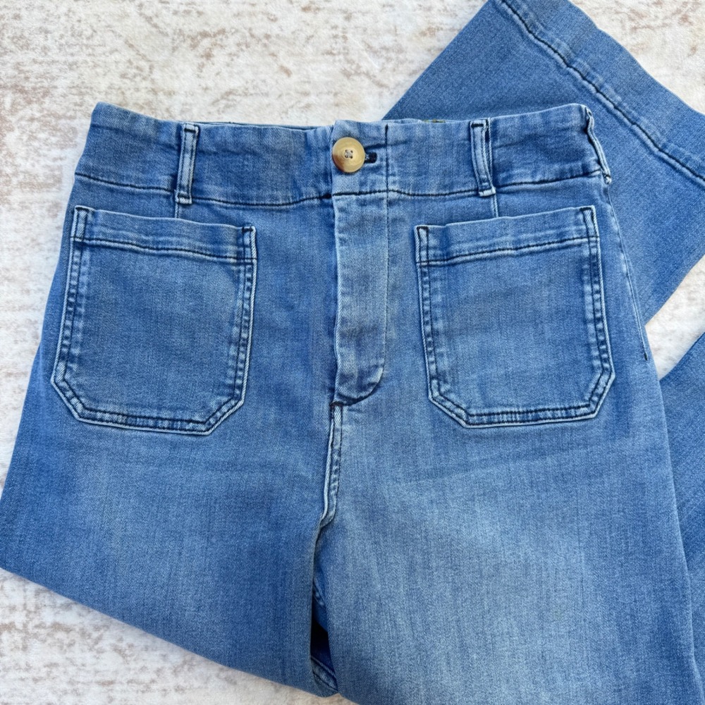 Maeve The Colette Jeans Womens 31 Blue Denim Cropped Wide Leg High Rise Stretch